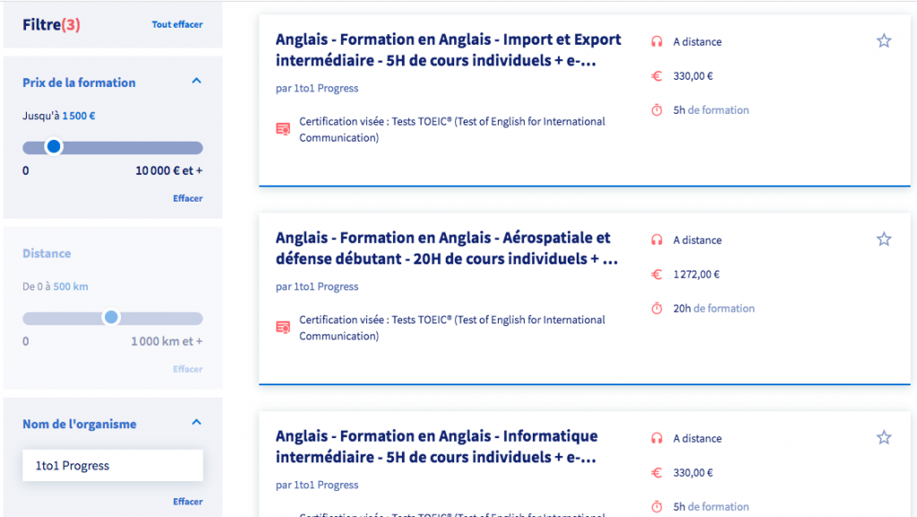 Rechercher une formation sur Mon Compte Formation : les fiches de formations