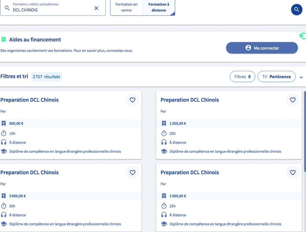 Rechercher une formation de préparation au DCL Chinois sur la plateforme CPF